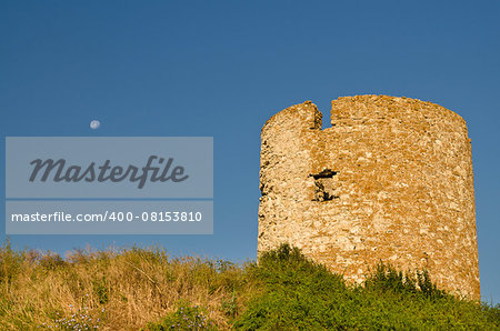 Ruins of the ancient  tower at seaside Nessebar, Bulgaria