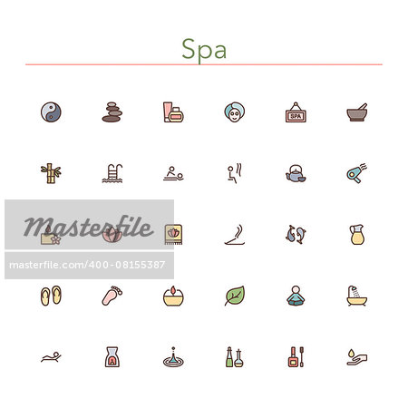 Spa colored line icons set. Vector illustration.