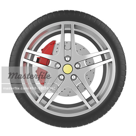 Sport car wheel isolated on a white background. 3d illustration high resolution