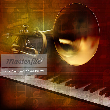 abstract grunge vintage sound background with trumpet and piano