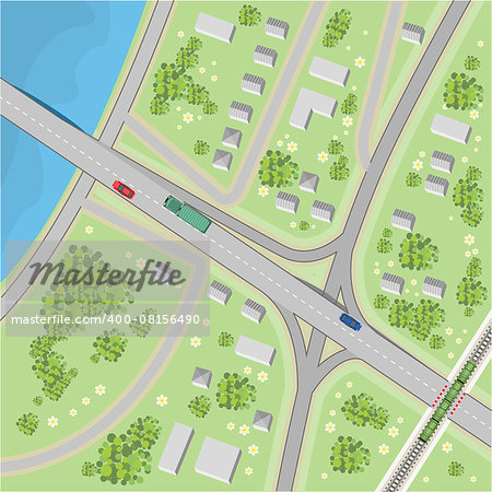 The map with driving directions. Top view. Illustration in vector format