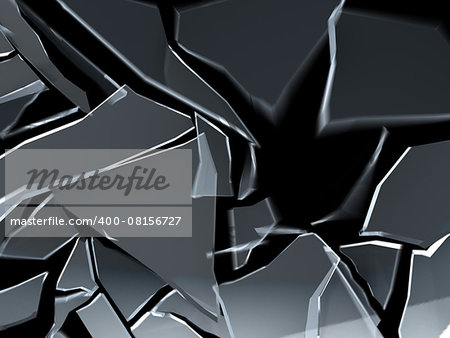 3d illustration of breaking glass over black background with motion blur