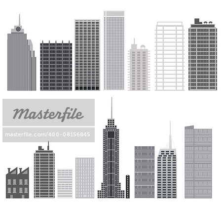 Skyscrapers set. Isolated city design elements. Vector illustration