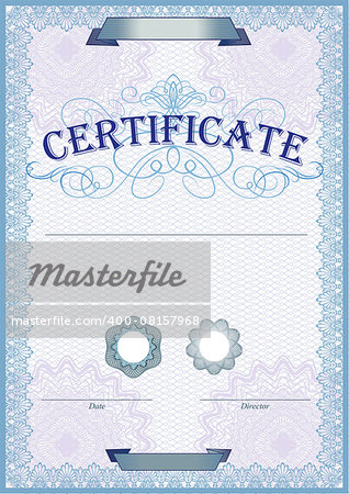 Blue detailed certificate template with protective elements