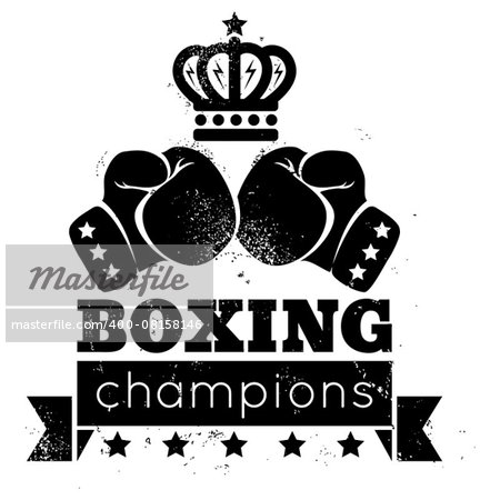 Vintage logo for boxing with gloves and crown