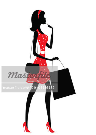 Silhouette of a woman shopping. Retro style