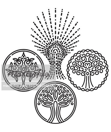 vector set of templates with trees for Badges, stamps, logos