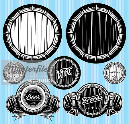set of vector patterns for monochromatic emblems with barrels