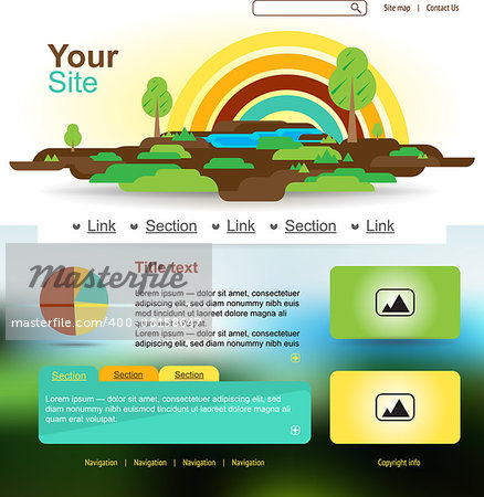 Website design with rainbow and trees. Eco land.