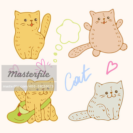 Illustration of funny cartoon kittens. Vector set.