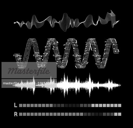 Vector sound waves set on black background