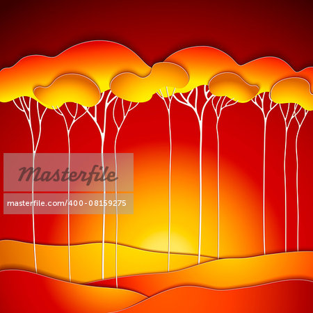 Abstract vector paper trees Autumn bright background