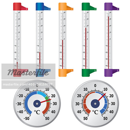 Set of thermometers for window on the white background. Also available as a Vector in Adobe illustrator EPS 8 format, compressed in a zip file.