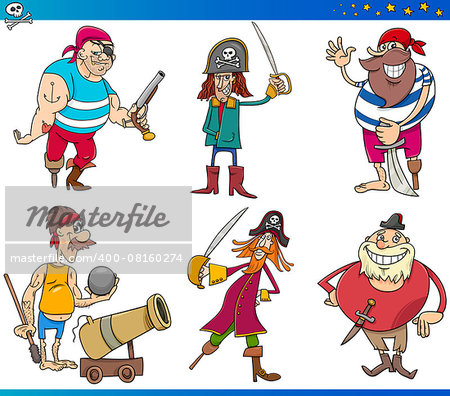 Cartoon Illustrations Set of Fairy Tale or Fantasy Pirates Characters