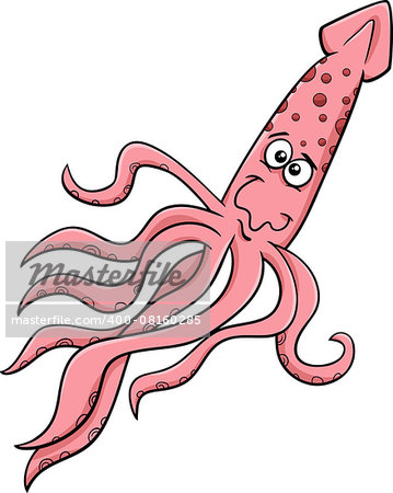 Cartoon Illustration of Funny Squid Sea Animal