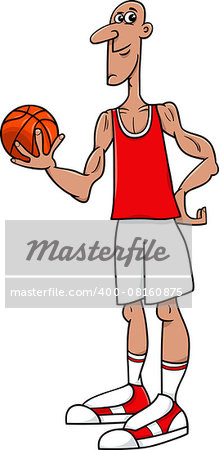 Cartoon Illustrations of Basketball Player Sportsman with Ball