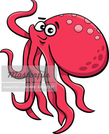 Cartoon Illustration of Cute Octopus Sea Animal