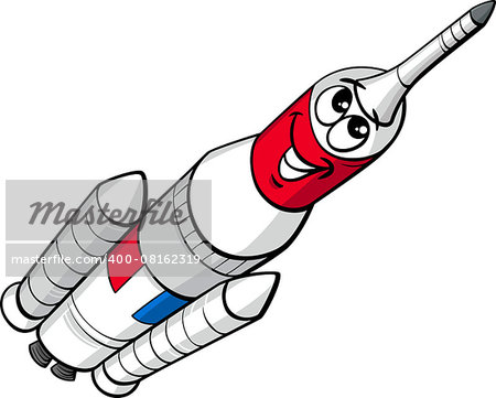 Cartoon Illustration of Funny Space Rocket Comic Character