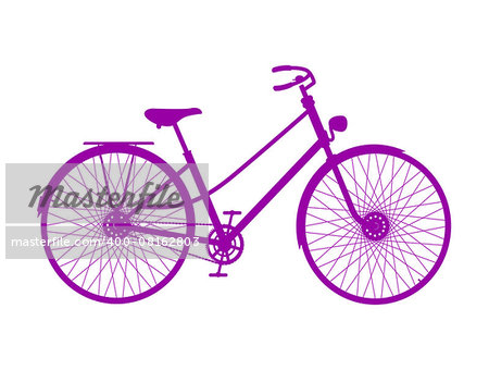 Silhouette of retro bicycle in purple design on white background