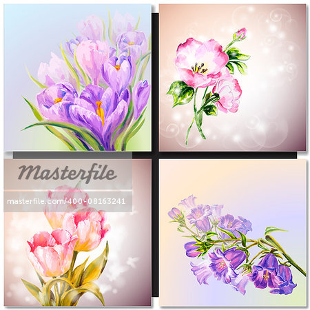 Vector floral background Oil painting Flowers