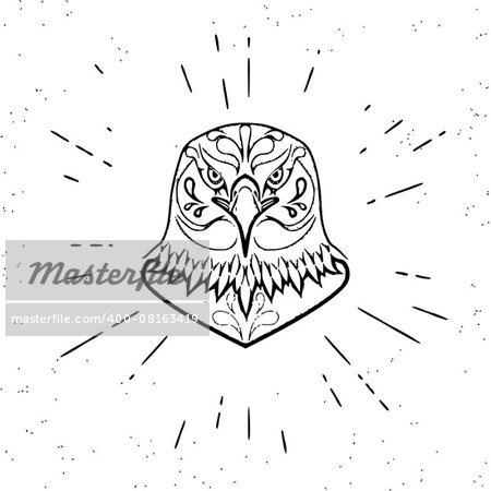 Vintage design of dangerous eagle head on white