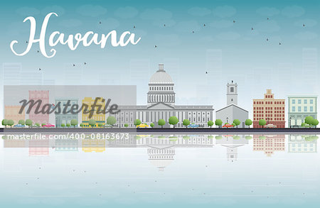 Havana Skyline with Color Building and Blue Sky. Vector Illustration