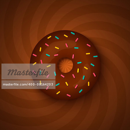 Vector illustration of a chocolate donut on hypnotic background