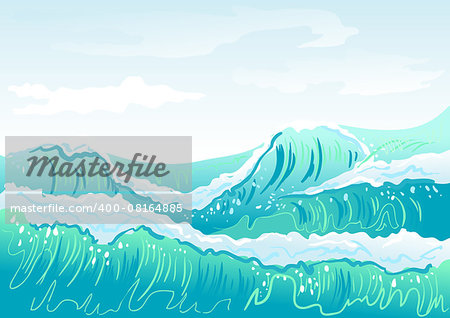 Blue sea wave and sky. Illustration in vector format