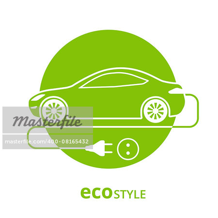 Vector illustration of electro car green icon isolated on white