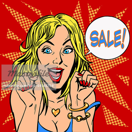 Closeout girl discounts sale. Goods and shops retro style pop art