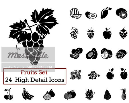 Set of 24 Fruits Icons in Black Color.