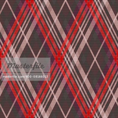 Rhombic seamless vector pattern as a tartan plaid mainly in muted red and other colors