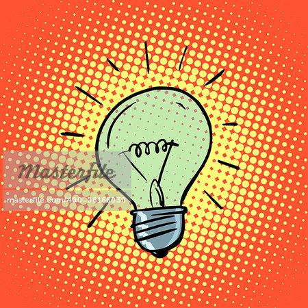 Light bulb electricity symbol ideas retro style pop art