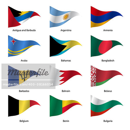 Set  Flags of world sovereign states triangular shaped. Vector illustration.