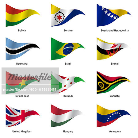 Set  Flags of world sovereign states triangular shaped. Vector illustration.