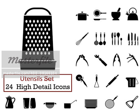 Set of 24 Utensils Icons in Black Color.