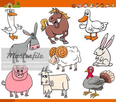 Cartoon Illustration Set of Funny Farm Animals Characters