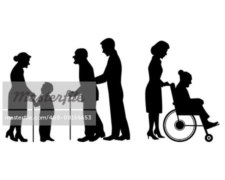 Vector illustration of a elderly people silhouettes
