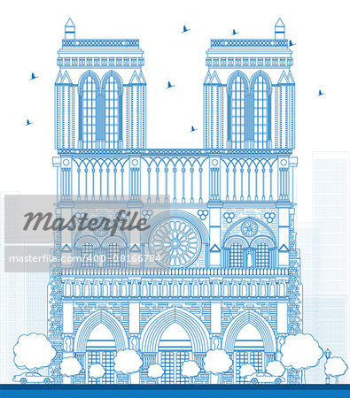 Outline Notre Dame Cathedral - Paris. Vector illustration