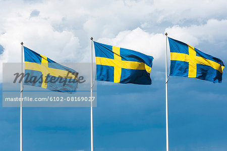 Swedish flags against sky