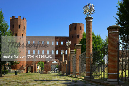 Porte Palatine, gate to Archaeological Park, Turin, Piedmont, Italy