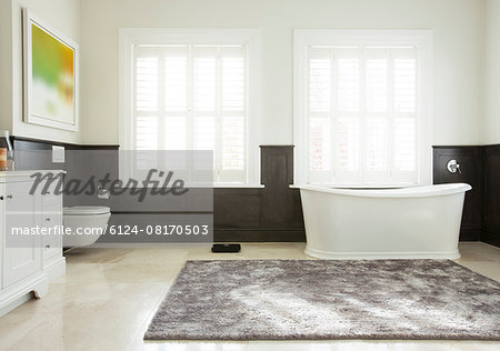 Soaking tub in luxury bathroom