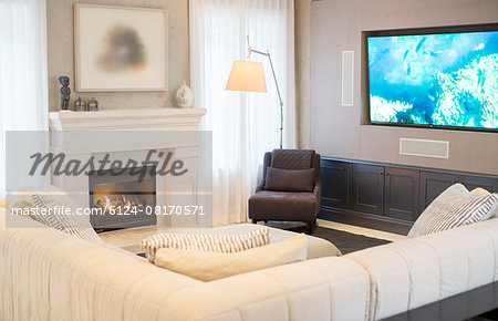 Home showcase living room with TV and fireplace Home showcase living room with TV and fireplace