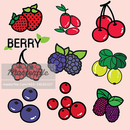 Various kinds of colourful fresh berry, berries in general are considered a good source of nutrient and provide health benefits. Strawberry, blueberry, raspberry, etc.