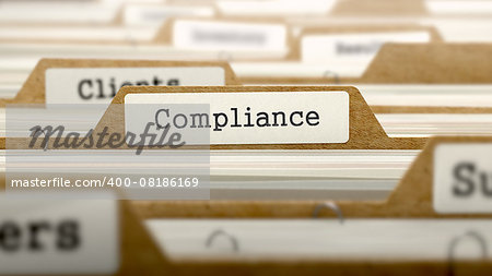 Compliance Concept. Word on Folder Register of Card Index. Selective Focus.