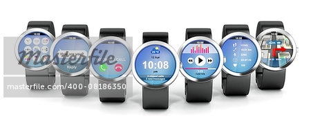 Group of smart watches with different apps