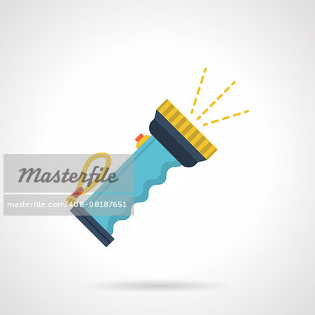 Flat color design vector icon for pocket blue flashlight with yellow elements on white background.