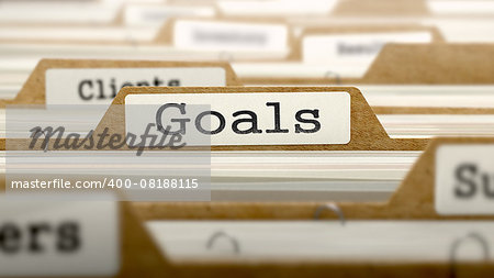 Goals Concept. Word on Folder Register of Card Index. Selective Focus.