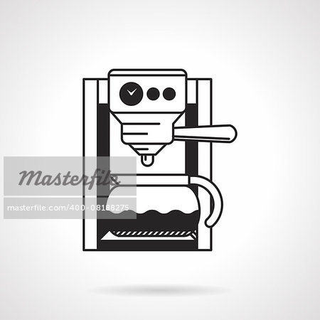 Black vector icon for coffee maker machine with transparent coffee pot on white background.