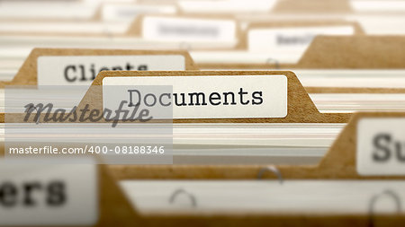 Documents Concept. Word on Folder Register of Card Index. Selective Focus.